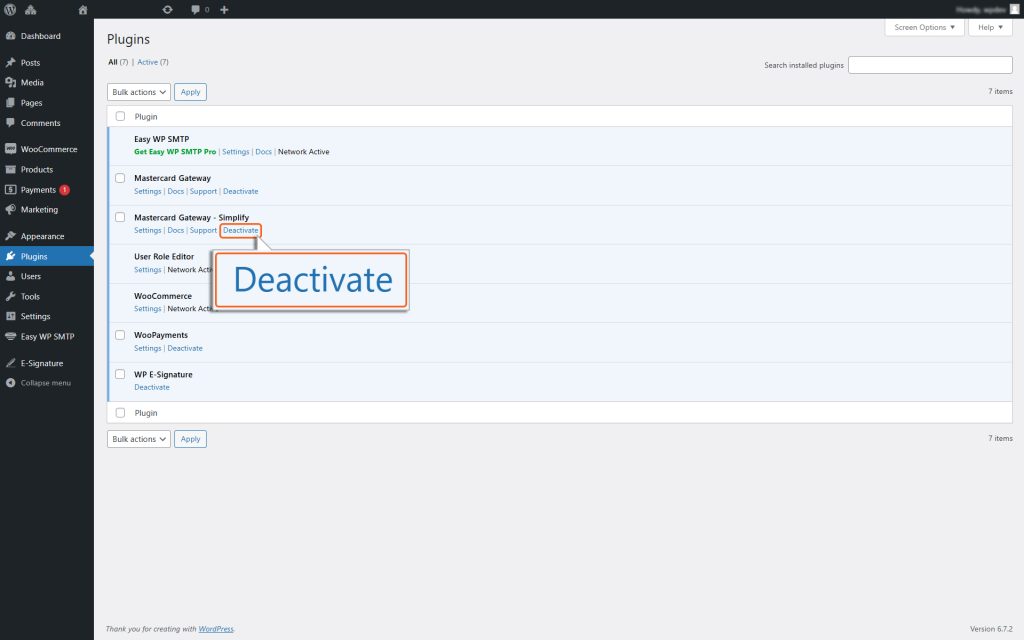 Deactivation_woocommerce
