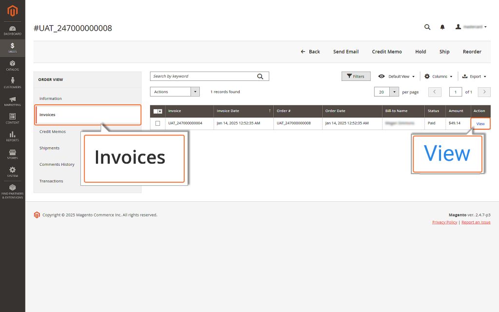 Invoices_View _magento