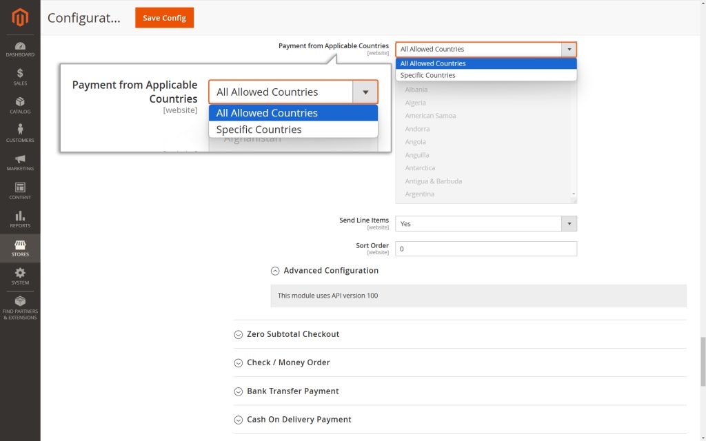 Payment from Applicable Countries, Payment from Specific Countries