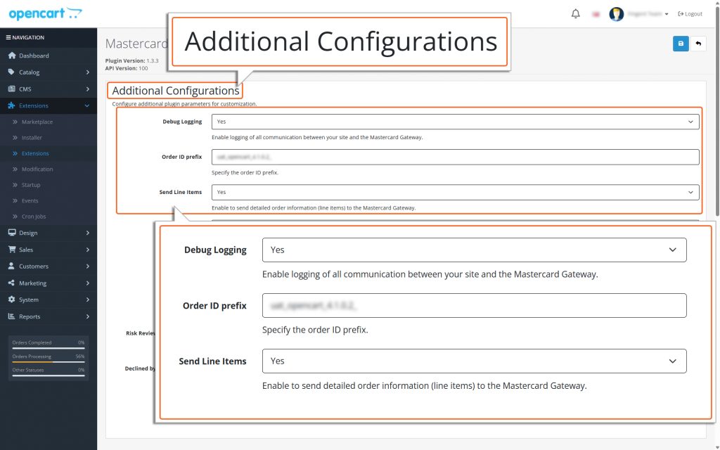 Debug Logging, Order ID prefix, Send Line items